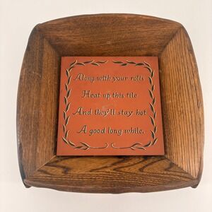 Viking Hand Made Wooden Bread Basket with Terracotta Warming Tile Japan Vintage